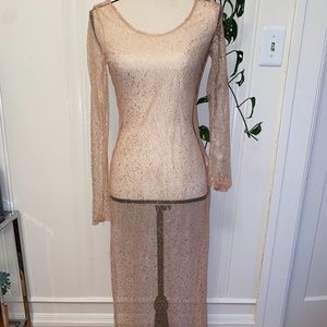 Sheer sparkly light pink maxi dress with long sleeves